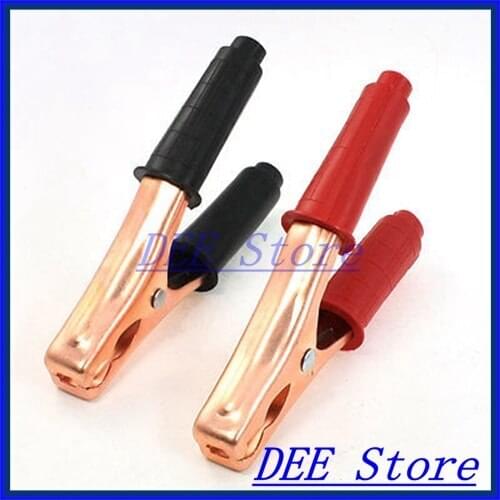 Car Auto Red Black Plastic Handle Battery Clips Alligator Test Clamps 2 Pcs
