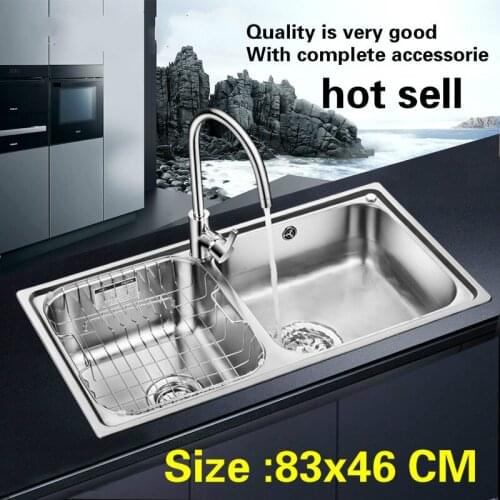 Free shipping Household standard big kitchen double groove sink food grade 304 stainless steel whole drawing hot sell 83x46 CM