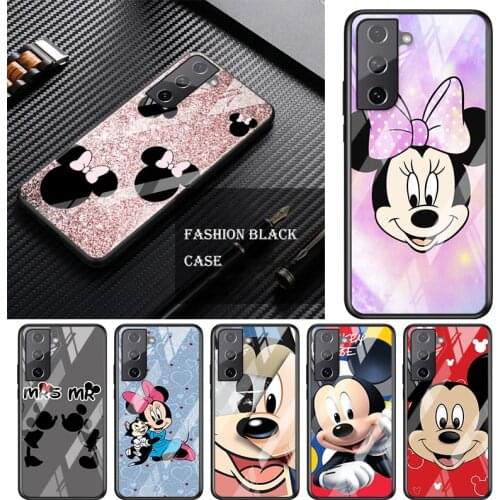 Tempered Glass Cover Shell Luxury Cute Mickey Mouse For Samsung Galaxy S21 Ultra Plus 5G M51 M31 M21 Phone Case