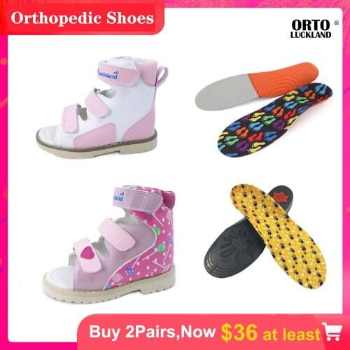 Kids Orthopedic Shoes Girls Microfiber Leather Sandals with Removebale Arch Support Insoles for Children in Summer
