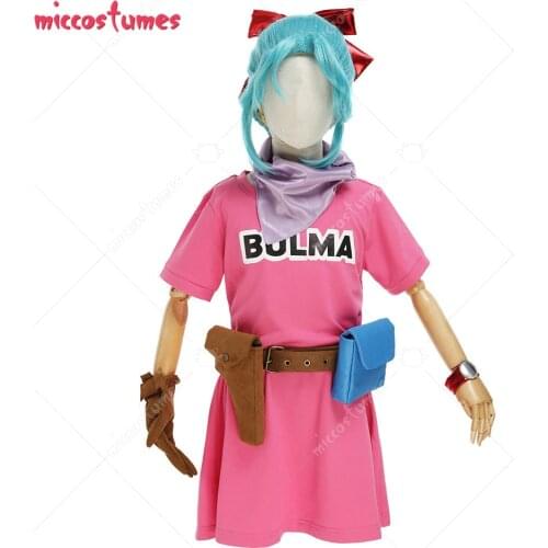 Presale Kids Girls Bulma Cosplay Costume Child Dress Full Set with Headwear Gloves Holster Set