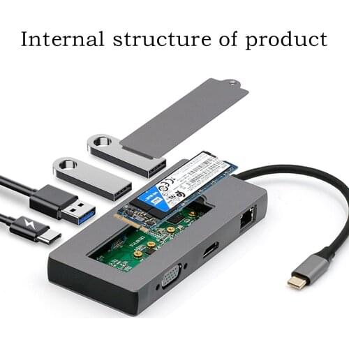 8 in1 USB c Docking Station PD Ddapter Portable Hard Disk for M.2 SSD HUB to HDM Convert ype-c for computer Mac notebook