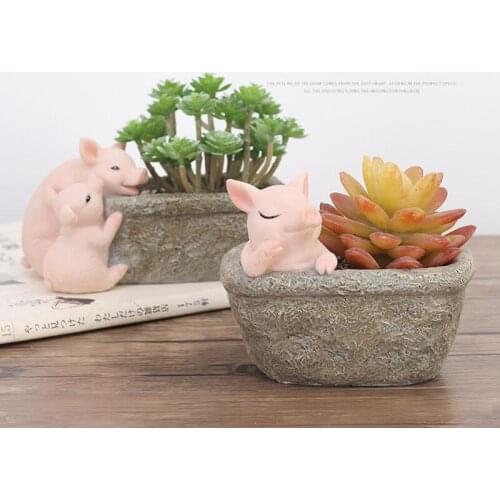 Nordic Ins Creative Resin Cartoon Piggy Flower Pot Home Outdoor Courtyard Bonsai Pot Garden Plant Potted Micro Landscape Decor