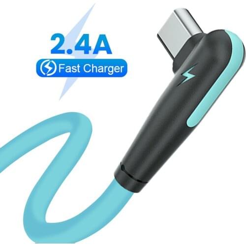 2.4A USB C 90 Degree Cable Fast Charger USB Type C Cable For Xiaomi Mi 8 Samsung Mobile Phone USB C Data Cord