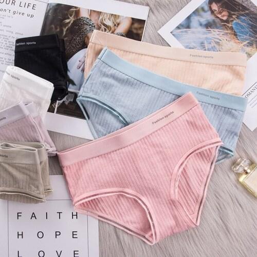 Lace Side Thread Stripe Cotton Breathable Panties For Women Fashion Comfortable Middle Waist Briefs Girl Wholesale