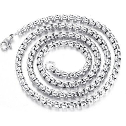 Fashion Necklaces 2020 Width 3mm Stainless Steel Men Link Necklace Square Pearl Chains Gift Jewelry Length 60CM Silver Color