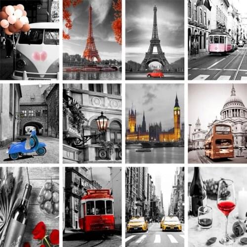 GATYZTORY Tower Landscape Painting By Numbers For Adults DIY Kits HandPainted On Canvas With Framed Oil Picture Drawing Coloring