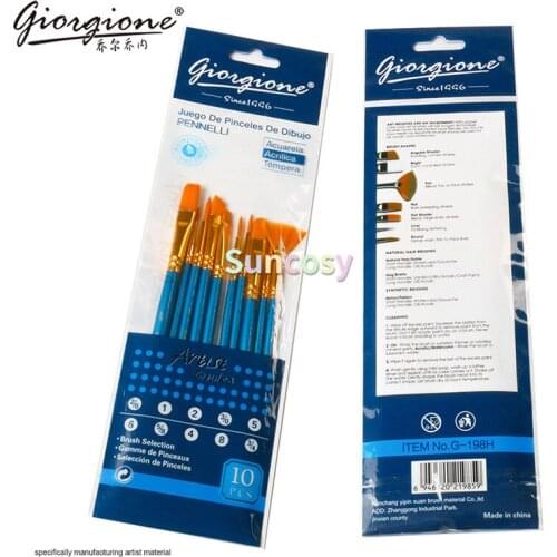 10pc/set Oil Painting Gouache Watercolor Acrylic Drawing Brush Set Nylon Hair Long Pole Round Head Pointed Flat Head