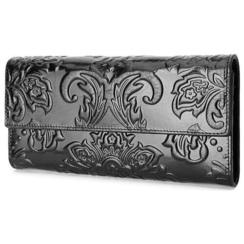 2020 new in genuine leather cow skin women long purse solid 3folder wallet high quality