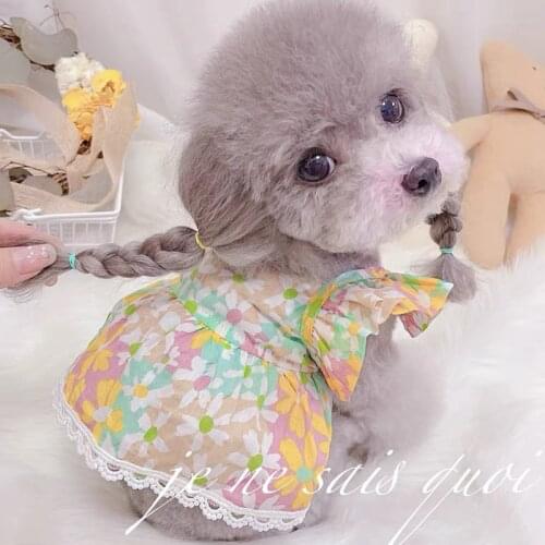 Dog Clothes Summer Cute Floral Skirt Puppy Cat Dress Breathable Thin Section Pet Clothing Teddy Bichon Poodle Small Dog Dress XS