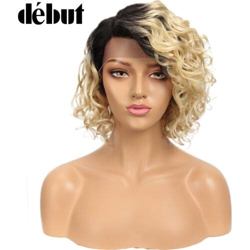 Ombre 613 Blonde Curly Human Hair Wigs Pixie Cut Lace Front Short Bob Human Hair Wigs Debut Black Remy Human Hair Lace Part Wigs