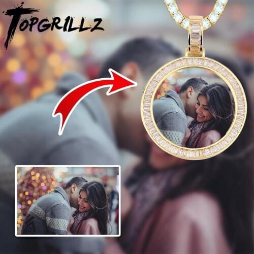 TOPGRILLZ Custom Made Photo Medallions Necklace & Pendant With 4mm Tennis Chain Gold Silver Cubic Zircon Mens Hip hop Jewelry