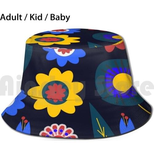 Midnight Floral Expo Sun Hat Foldable UV Protection Midnight Floral Night Nocturnal Indigo Blue Colorful Bright