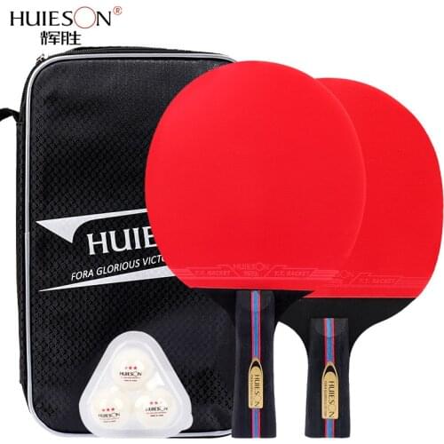 Huieson S600 Table Tennis Bat 7 Layers Wood Racket Long Short Handle Ping Pong Paddle Racket Pimples In With Bag For Beginners