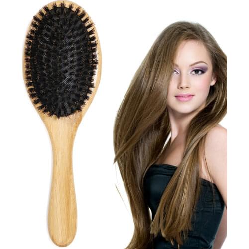 Hair Brush Comb Natural Bamboo Handle Boar Bristles Anti-static Hair Scalp Paddle Hairbrush Gasbag Massage Comb Hair Care
