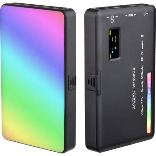 Andoer W140 RGB LED Video Light Photography Fill Light CRI95+ 2500K-9000K Dimmable 20 Lighting Effects for Live Video LED Light