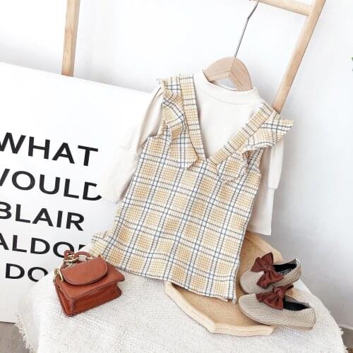 Thunderers Baby Girls Winter Clothes Long-sleeve T-shirt + Plaid Vest Dress Two-piece Clothing Set Autumn Kids Girl Clothes Suit