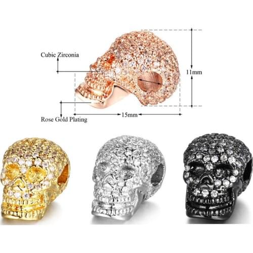 Unique Copper Pave CZ Skull Beads Vnistar diy Micro Pave Cubic Zirconia Skeleton Spacer Bead Fit Mens Beaded Bracelets