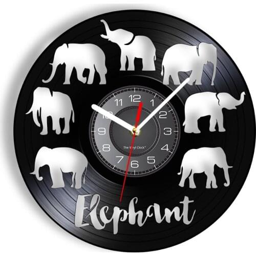 Elephant Vintage Design Illuminated Wall Clock Tropical Wild Animal Laser Etched Vinyl Wall Watch Silent Vivid Living Room Decor