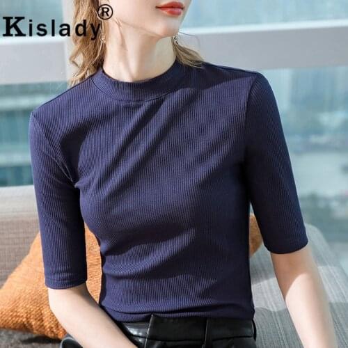 2021 Kislady Spring Stand Half Sleeve Tops Women Shirt Harajuku OL Solid Twill Shirt Sexy Patchwork Gothic Fashion Slim Clothes