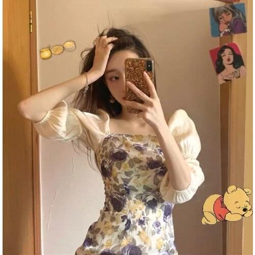 French Floral 2021 New Summer Elegant Skirt Cottagecore Harajuku Aesthetic Vintage Midi Super Fairy Mori Dress