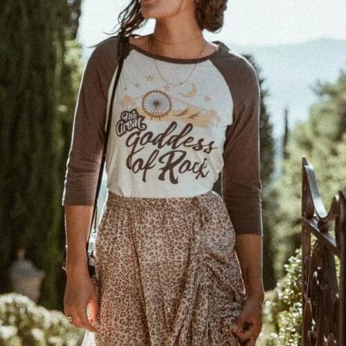 Happie Queens Women moon printed bohemian tops t-shirt ladies three quarter sleeve patchwork color cotton t-shirts oversize