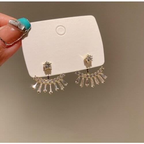 MENGJIQIAO Korean Cute Delicate Zircon Drop Earrings For Women Ladies Micro Paved Fashion After Hanging Pendientes Jewelry