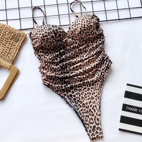 Push Up Swimsuit Women Leopard Print One Piece Swim Suit 2021 Summer Pushup Womens Female One-piece Swimsuits Black Ladies NEW