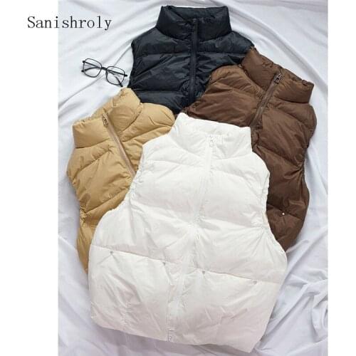 Women White Duck Down Vest 2021 Autumn Winter Stand Collar Waistcoat Coat Ladies Casual Loose Sleeveless Tank Jacket Short Tops