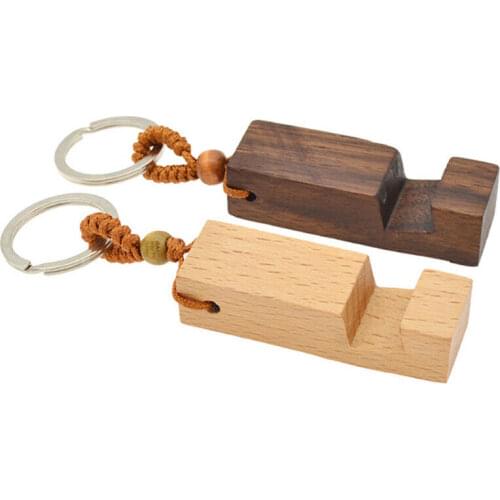 1pc Creative Lightweight Slim Design Wooden Mobile Phone Stand Holder Stand Pendant Keychain