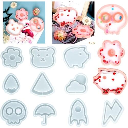 10 Types Quicksand Silicone Mold Flower Bear Pig Rocket Shape Epoxy Resin Mold Home Ornaments Crafts Birthday Gift Making Tools