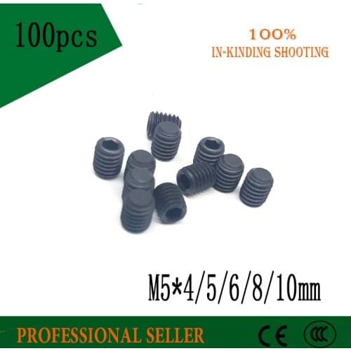 100PC M5*4/5/6/8/10 mm DIN913 Black Carbon Steel Metric Thread Grub Screws Flat Point Hexagon Socket Set Screw Headless Bolt