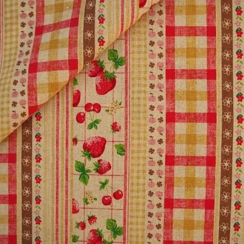 110cmx50cm Cotton Linen Fabric for handmad, bed, bag, - Stripe - Strawberry, Cherry, Apple and Lattice - yellow (LF337)