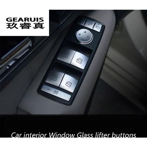 14 pcs Car interior Window Glass lifter buttons sequins Chrome ABS 3D stickers for Mercedes Benz A B C E Class CLA GLA ML GL GLS