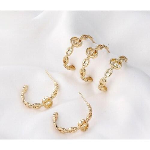 14k Gold Plated real gold Japanese and Korean temperament chain C-shaped earpin DIY earrings earrings accessories