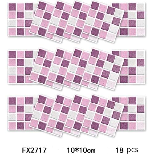 18Pcs Anti-oil Pink Mosaic Self Adhesive Tile Wall Sticker for Kitchen Bathroom Decor