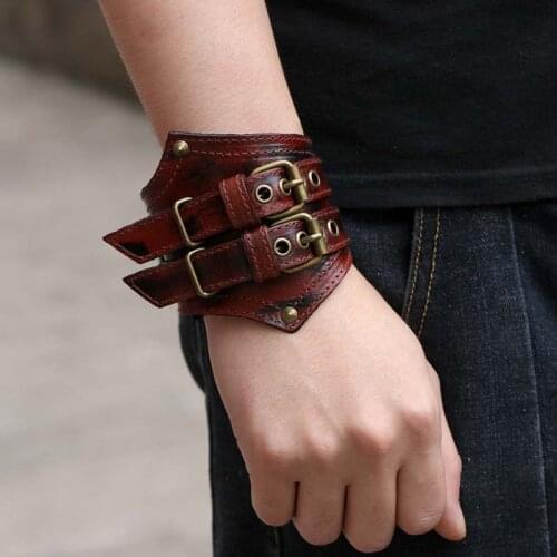 2 Style Mens Middle Ages Rock Retro Style Pu Leather Bracelet Steampunk Vintage Fashion Bracelets Halloween Cosplay Costumes