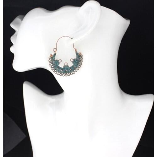 Bohemian Metal Half-hollow Ethnic Wind Drop Earrings For Women Accessories Bronze Pattern Chinese Style Female Jewelry