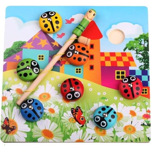 Wooden Ladybugs Mini Magnet Fishing Toys Children Deducational Beetle Parent-Child Toys28*12*24cm
