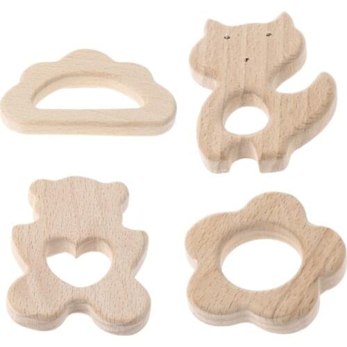 Baby Wooden Teething Relief Toy Nature Organic DIY Flower Nursing Holder Teether