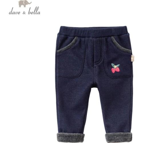 DBZ15987 dave bella winter baby girls fashion cartoon pockets pants children full length kids pants infant toddler trousers