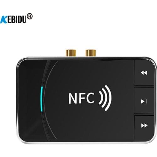 Kebidu NFC Bluetooth 5.0 2 In 1 Transmitter Receiver Wireless 3.5mm AUX NFC To 2 RCA Audio Adapter For Car PC TV Headphones