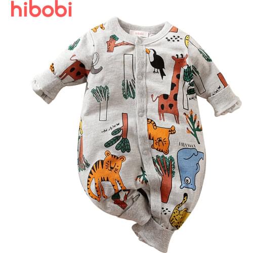 Hibobi 2021 New Design Baby Boy Romper Animal Pattern Long Sleeve Jumpsuit Newborn Kids Outfit Autumn
