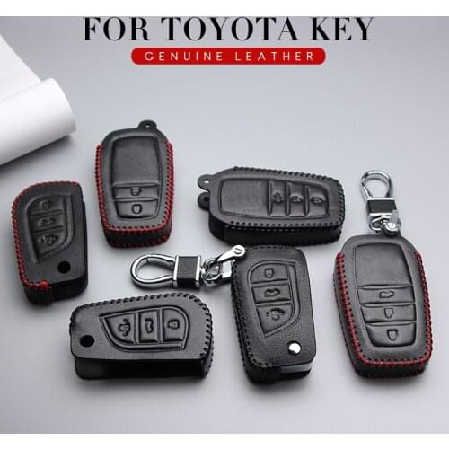 Leather Car Key Case Cover for Toyota Auris Chr Hilux Vitz Aygo Prado Aqua Verso Crown 86 Camry Rav4 Key Ring Shell Accessories