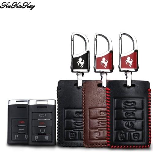 KUKAKEY Leather Car Key Case Fob Cover For Cadillac CTS ATS 28T CTS-V Coupe SRX Escalade Remote Smart Car Key Bag Holder Shell