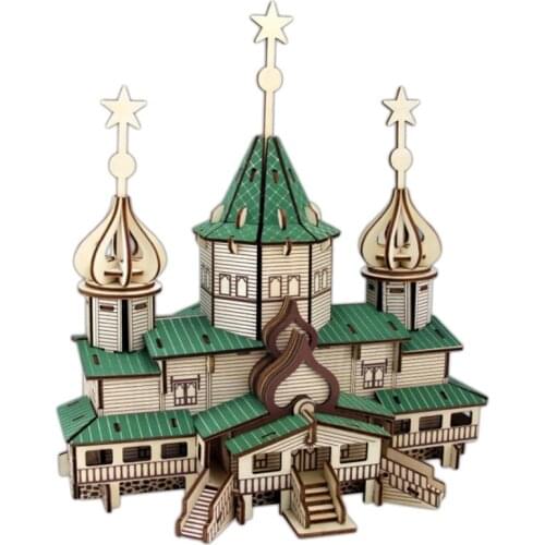 Laser Cutting 3D Wooden Puzzle Woodcraft Construction Kit Kids Puzzles Education Toys Russian Christmas House with 149pcs Parts