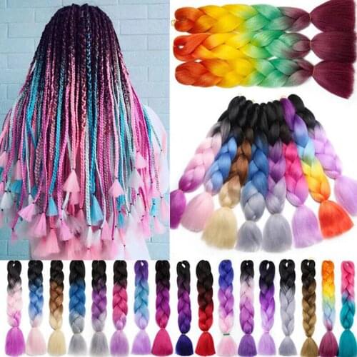 Lihui Ombre Braiding Hair Afro Jumbo Braid Synthetic Hair Extensions for Box Twist Braids Purple Pink Fake Hair 24inch 5PCS
