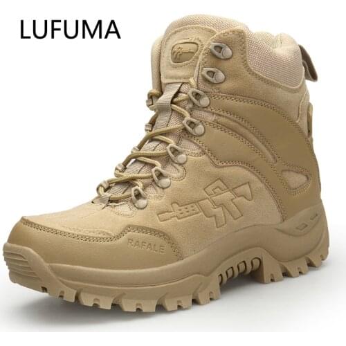 LUFUMA Mens Military boot Combat Mens Chukka Ankle Boot Tactical Big Size Army Boot Male Shoes Safety Motocycle Boots