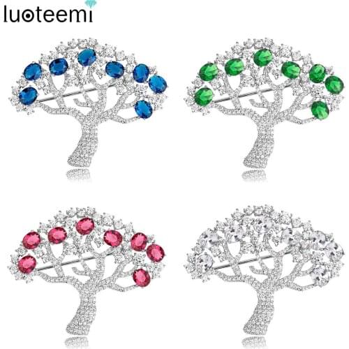 LUOTEEMI White Gold-Color Full Sparkling Cubic Zirconia Apple Tree Xmas Brooches for Women High Quality Luxury Wedding Jewelry