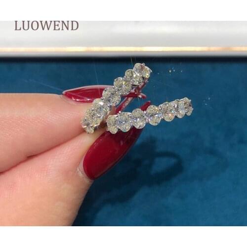 LUOWEND 18K White Gold (AU750) Engagement Ring High Quality Gold Rings Row Ring Bague Natural Diamond Ring for Women Wedding
